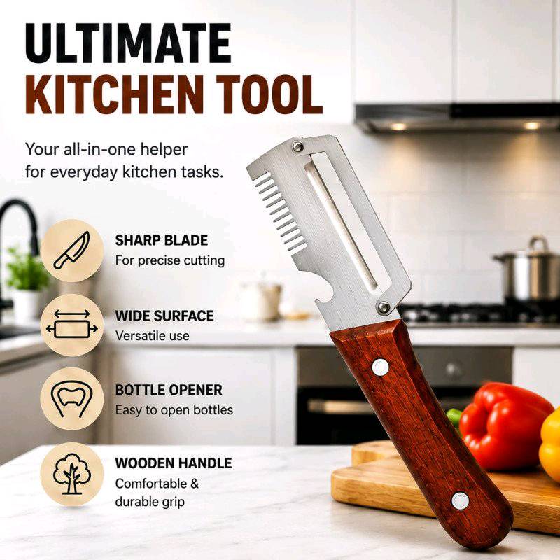 3-in-1 Stainless Steel Vegetable Peeler with Wooden Handle Fruit Potato Peeler & Bottle Opener