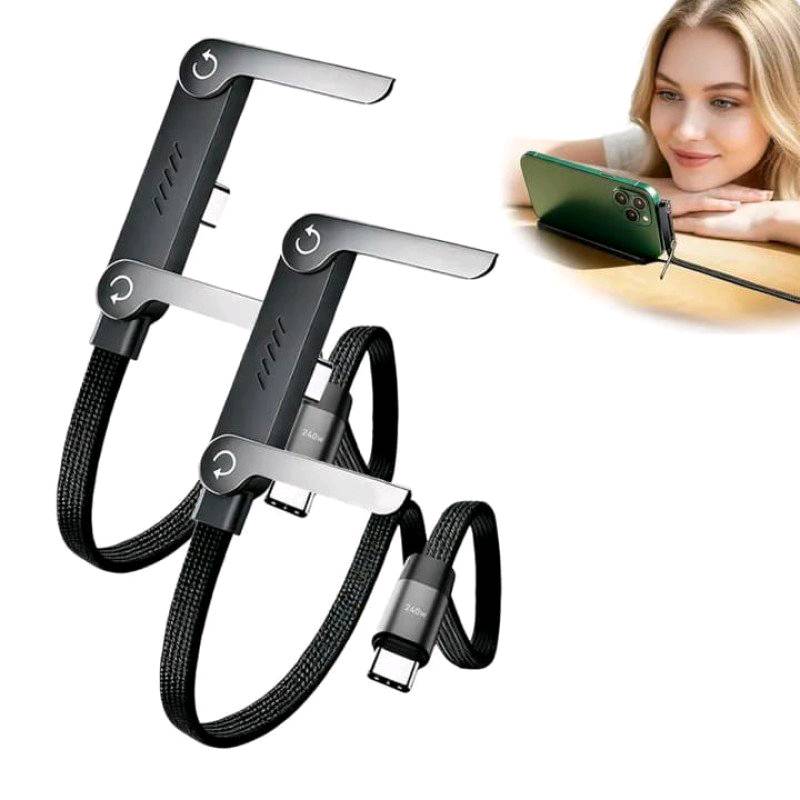 240W Fast Charging Cable with Invisible Holder 2-in-1 USB Cable Foldable Phone Stand
