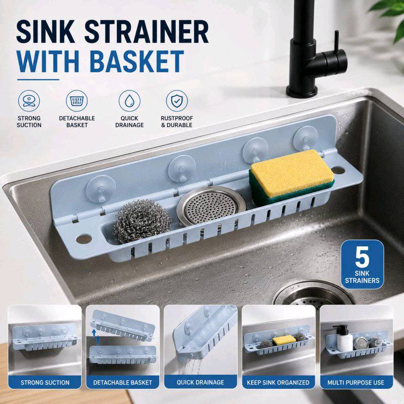 Reusable Kitchen Sink Water Deflector Plate with Suction Cup Splash-Proof Soap & Sponge Rack