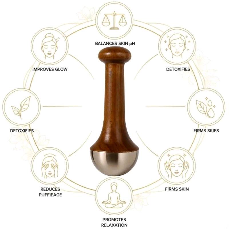 Kansa Wand Face & Foot Massager | Ayurvedic Bronze Massage Tool with Wooden Handle | For Face, Neck, Head & Body