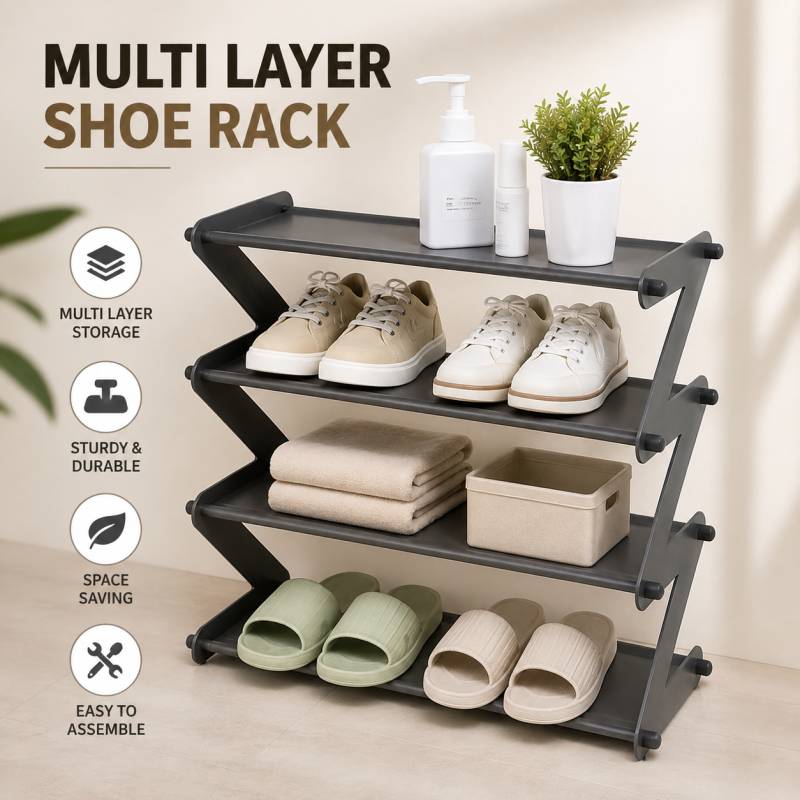 4 Layer Z Shaped Shoe Rack Multi Purpose Shoe Organizer Space Saving Storage Stand for Home