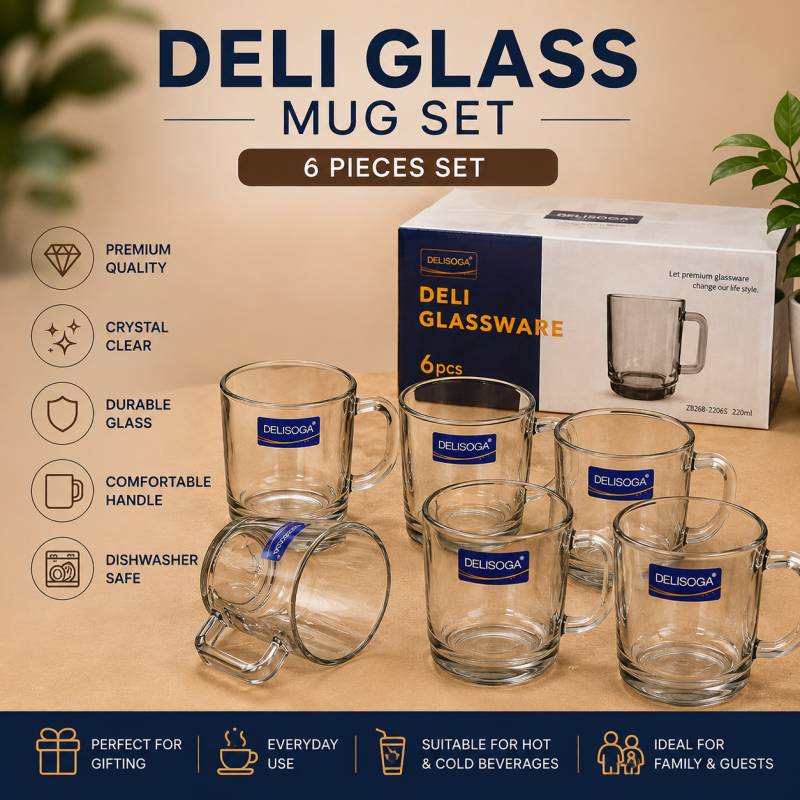 Deli ZB268-220HS 6 Pcs Glass Set Stylish Drinking Glasses for Home Kitchen Dining & Everyday Use