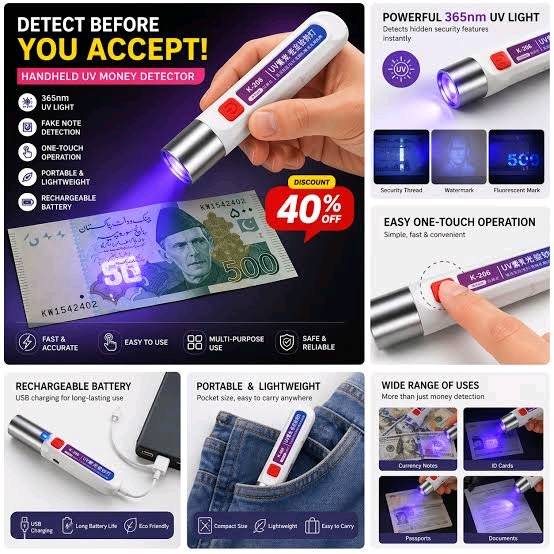 Portable UV Light Money Detector Pen Handheld Currency Checker Fake Note Detector, Gadget*Handheld LED Money Detector, Currency Detector Violet Torch Lamp Counterfeit Fake Banknotes Cash Checker