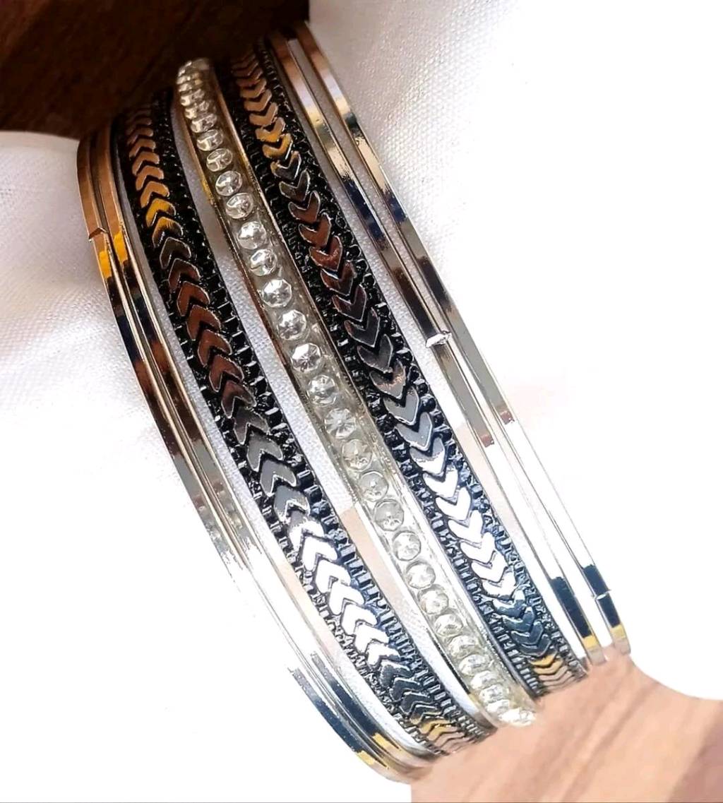 Beautiful and elegant bangles set with a stylish black, silver & golden design