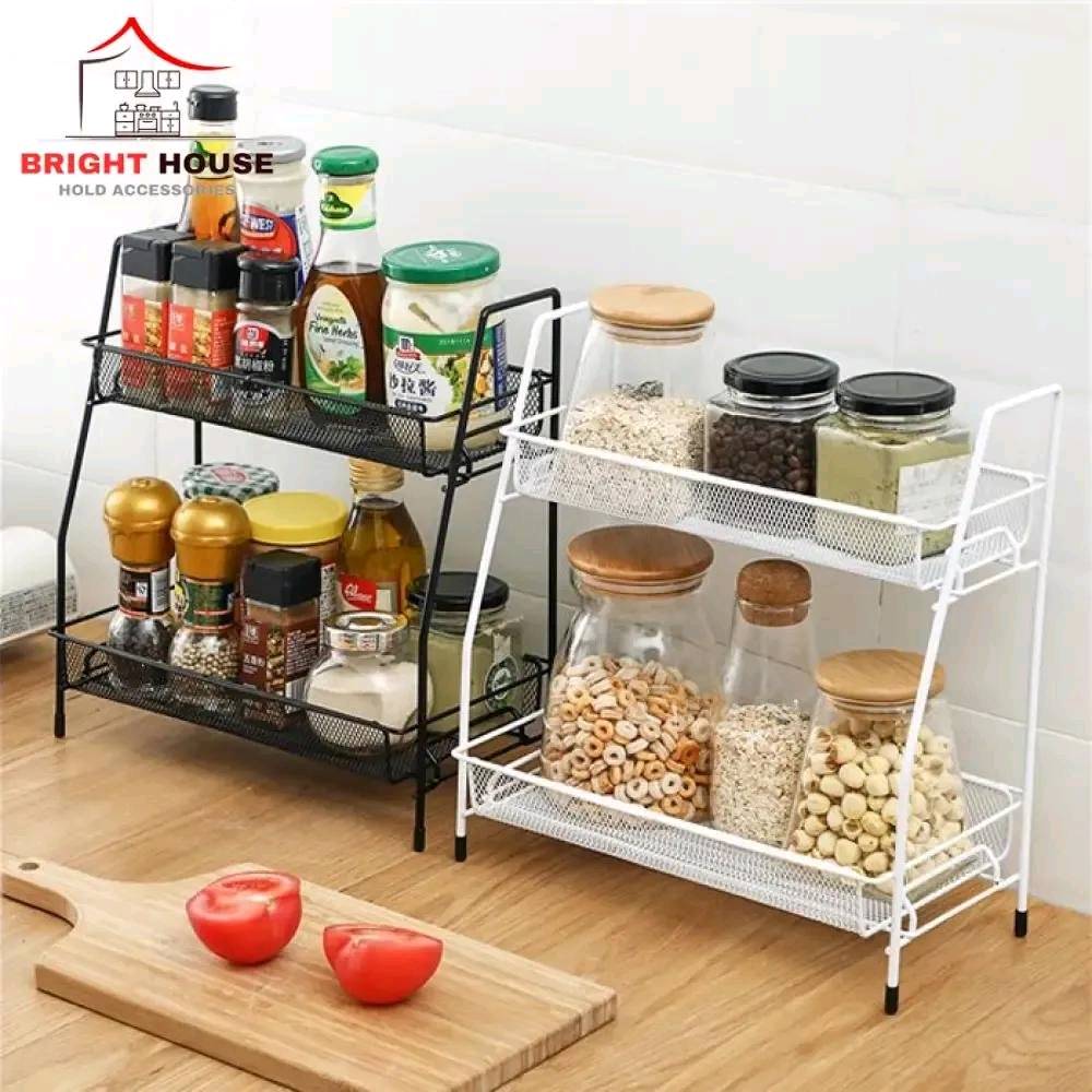two tier metal spice rack ..black n white