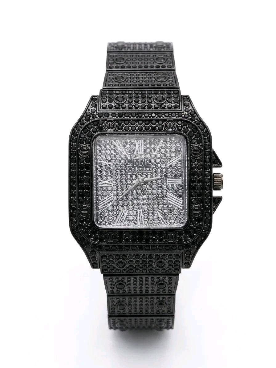 Exclusive Black Diamond Luxury Menβs Watch: Stainless Steel Chain Strap Watch