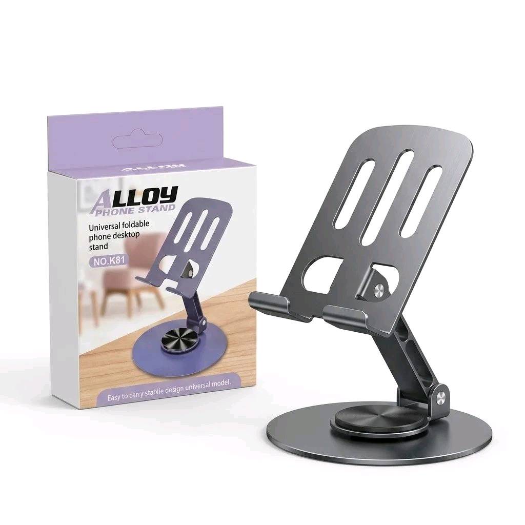 K81 360 Rotating Metal Phone Stand – Universal Foldable Desktop Holder