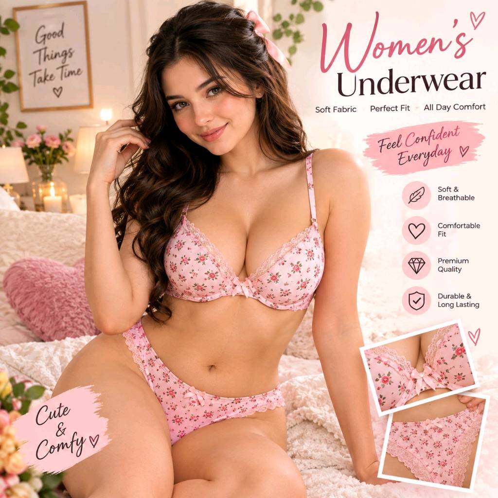 Pink Floral Lace Bra and Panty Set - Embroidered Lingerie Set for Women - Soft Mesh Bra Panty Set - Bridal Lace Underwear Set