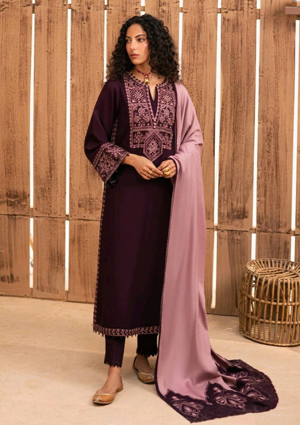 Winter Dhanak 3 Piece Suit Embroidered | Dhanak Shawl Suit For Women Unstitched