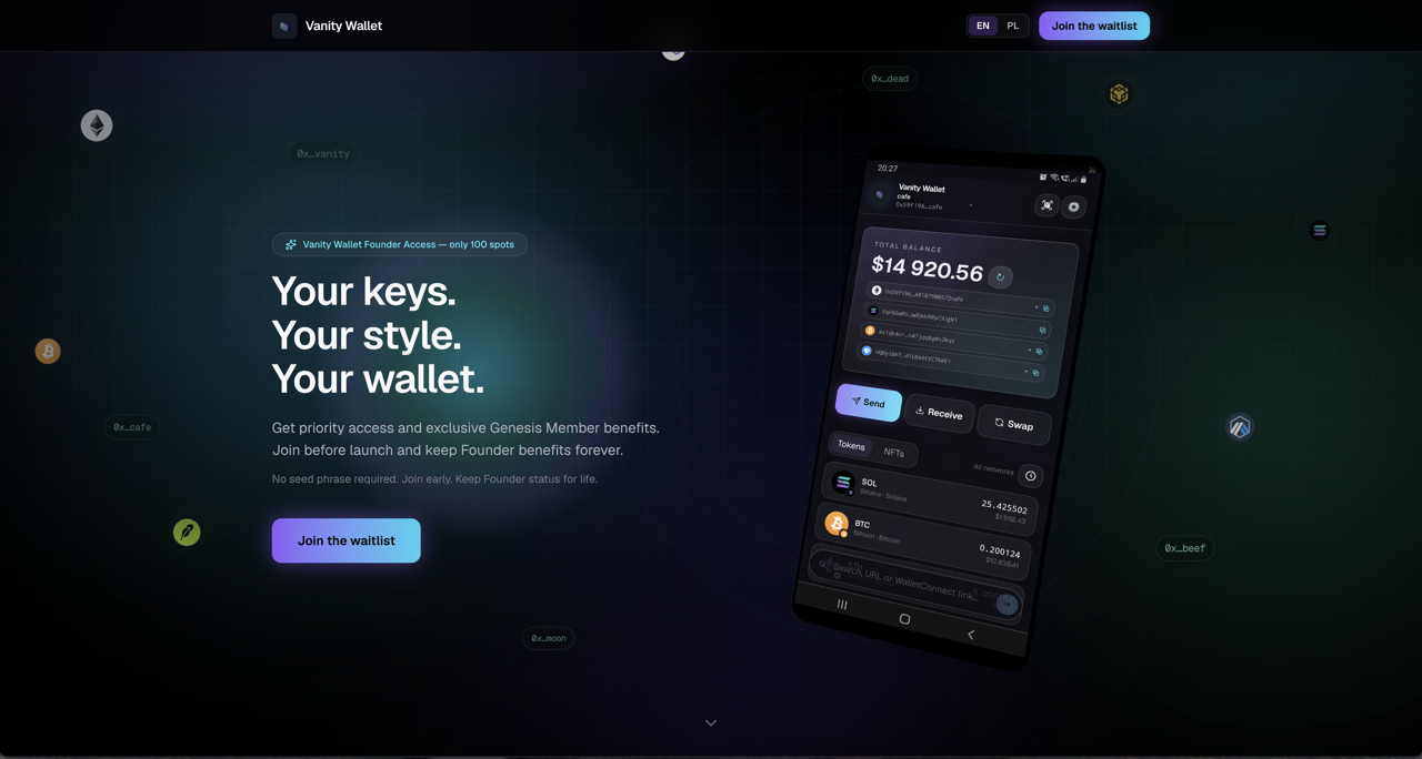Vanity Wallet — Founder Access Waitlist