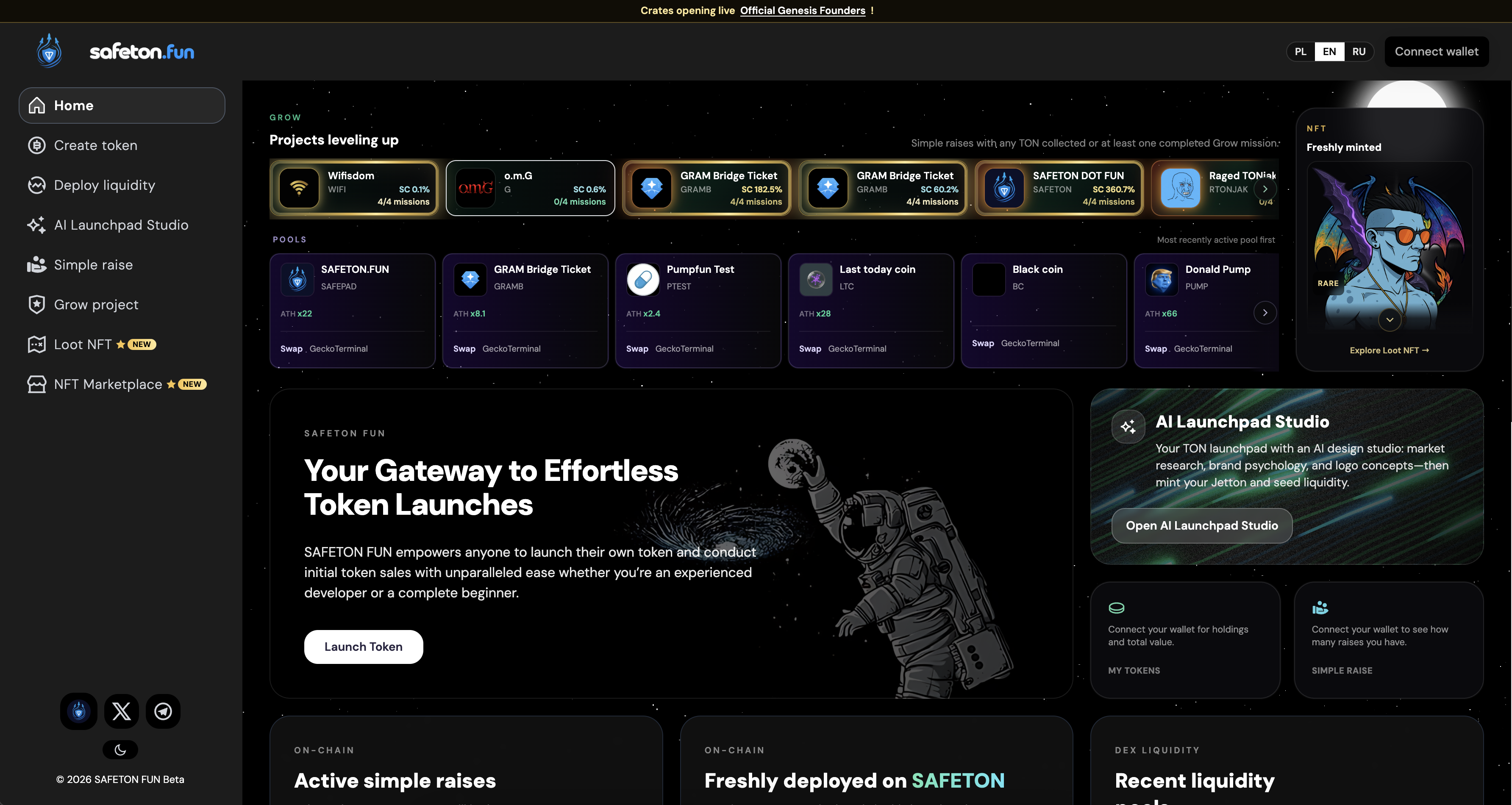 SAFETON FUN — AI Launchpad & Loot NFT on TON