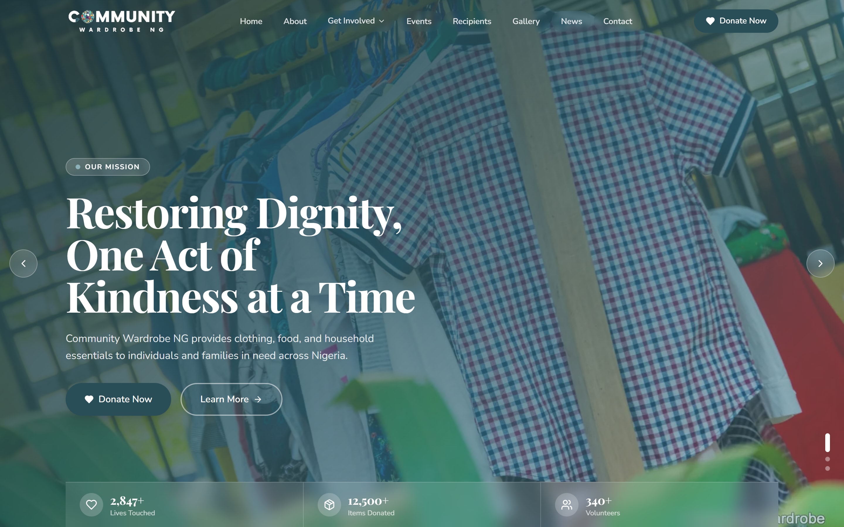 Community Wardrobe website home page on a desktop screen
