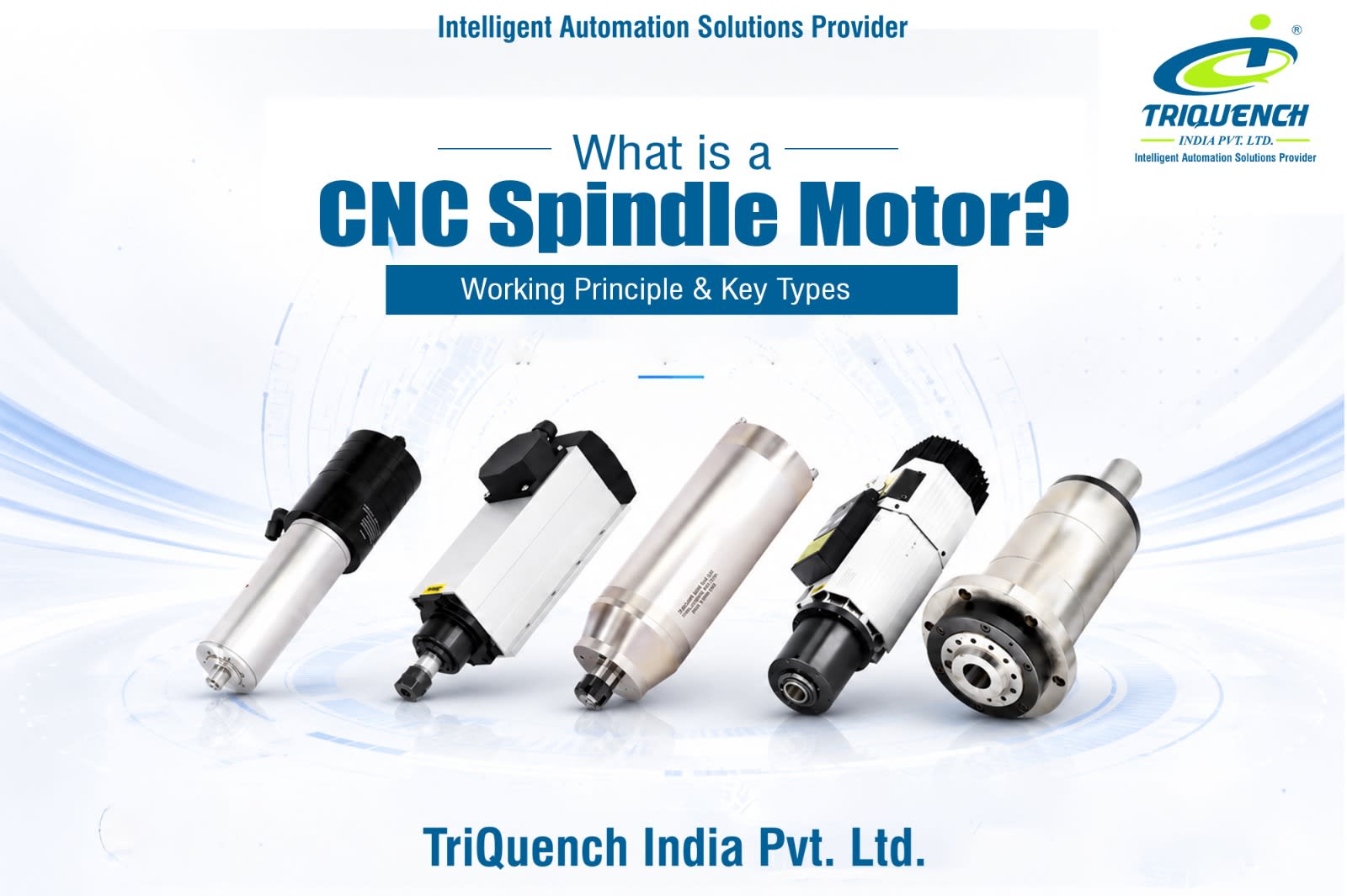 High speed CNC spindle motor assembly showcasing electrical terminals and drive integration