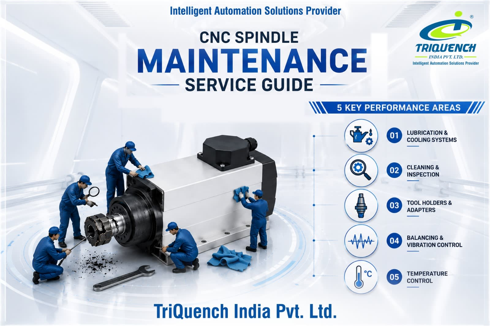 Spindle maintenance specialist executing runout diagnostics using mechanical dial test indicators