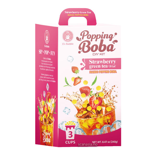 O's Bubble Popping Boba DIY Kit - Strawberry Green Tea 12x240g
