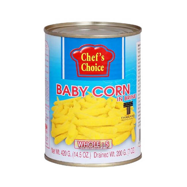 CHEF'S CHOICE Baby Corn Whole (M) In Brine 24x410g VEGAN