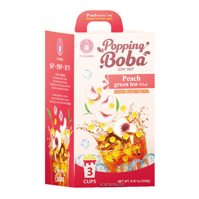 O's Bubble Popping Boba DIY Kit - Peach Green Tea 12x240g