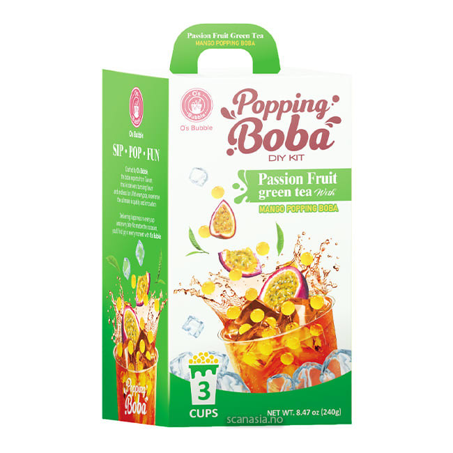 O's Bubble Popping Boba DIY Kit - Passion Fruit Green Tea 12x240g