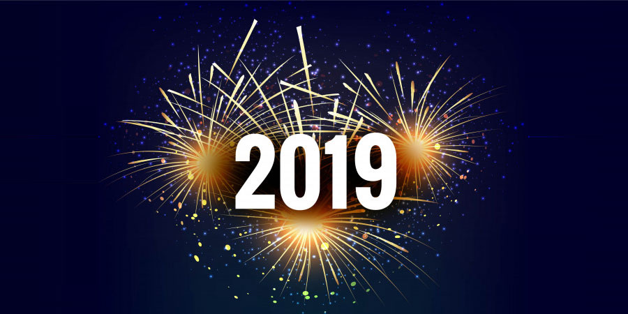 Happy New Year 2019 Card Celebration Colorful Background