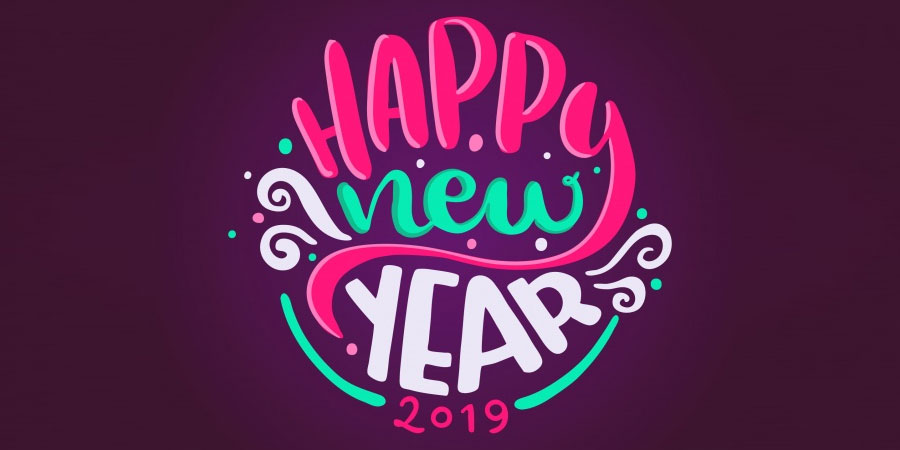 Happy New Year 2019 Colorful Background with Fancy Lettering