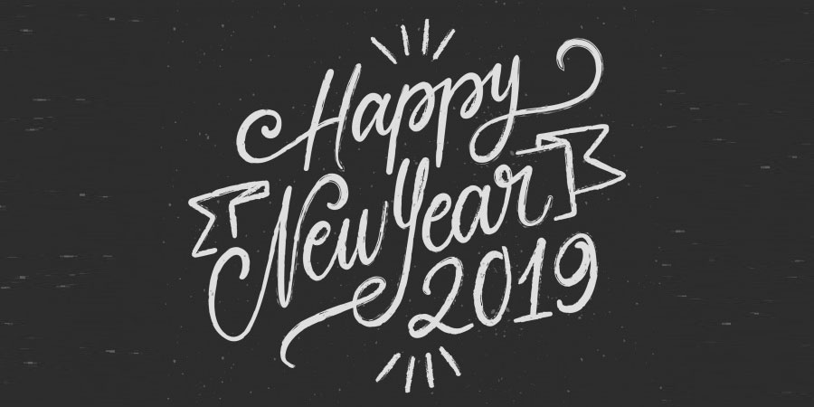 Happy New Year 2019 Black and White Background