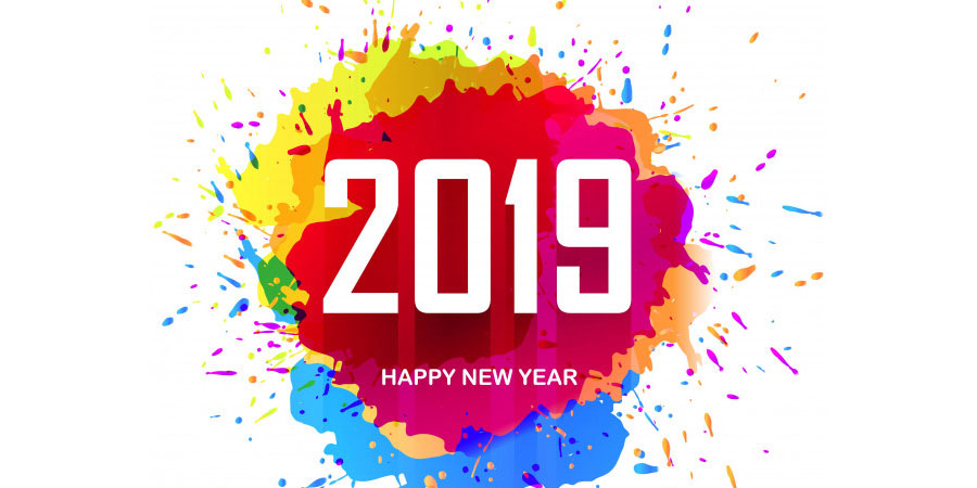 Elegant 2019 Happy New Year Colorful Card Design