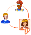 Illustration of three figures in a frontline team