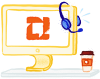 Illustration of desktop computer with Zello logo