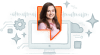 Illustration of illustrated devices, AI-related symbols, and face of Zello’s VP of Product, Nayeli Cortina