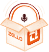 Illustration of the Zello PTT button rising from a package