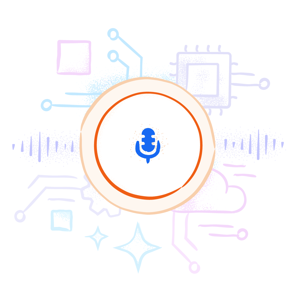 Illustration of the Zello talk button wired into AI services