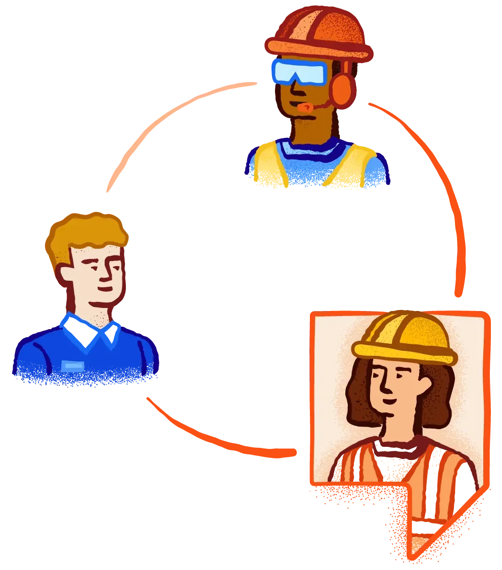 Illustration of three figures in a frontline team