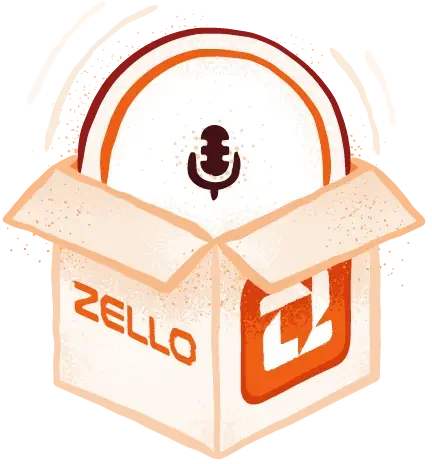 Illustration of the Zello PTT button rising from a package