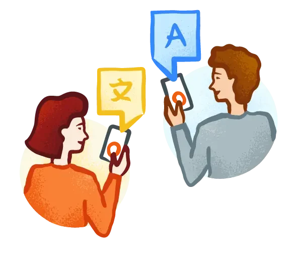 Illustration of two Zello users translating a message