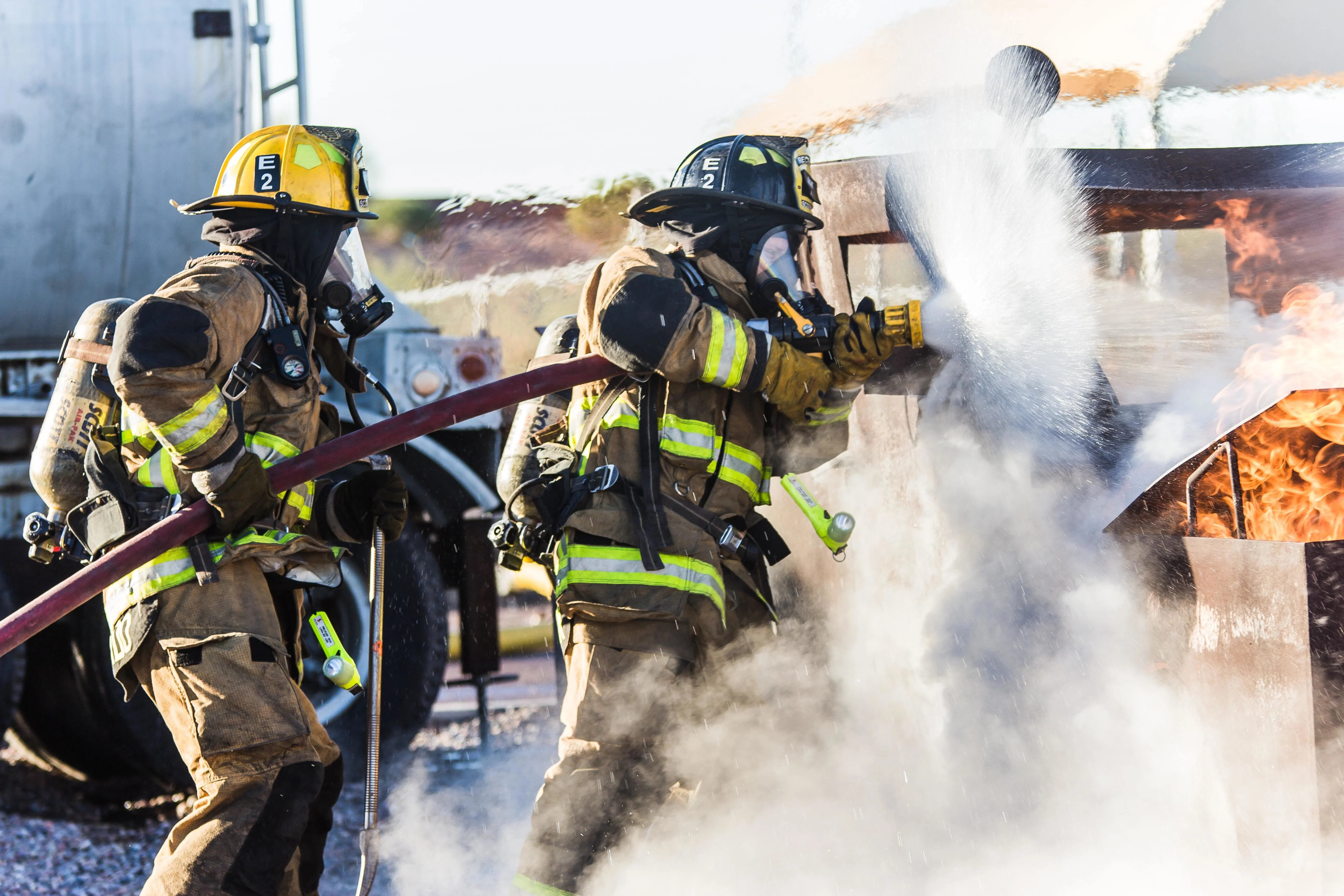 Firefighters putting out a fire