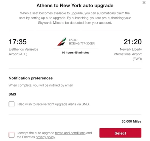 emirates auto upgrade with miles