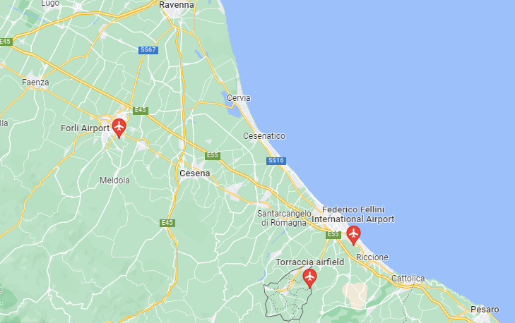 Map of Closest Airports San Marino, Italy