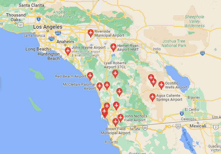 Map of Nearest Airports San Marcos, California