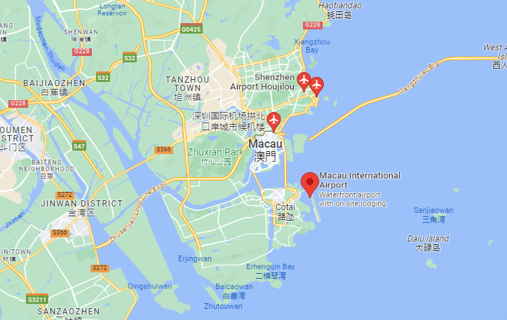 Map of Nearest Airports to Zhuhai, China