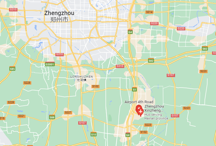 Map of Nearest Airports Zhengzhou, China