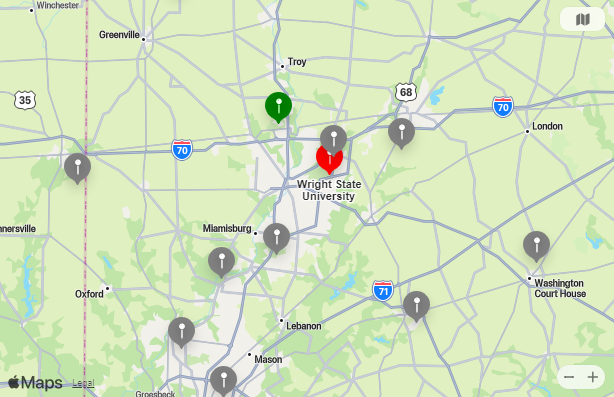 Map of Nearest Airports Wright State University