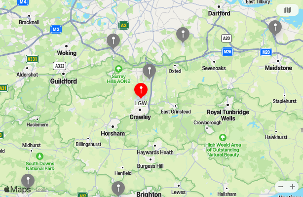 Map of Closest Airports Gatwick