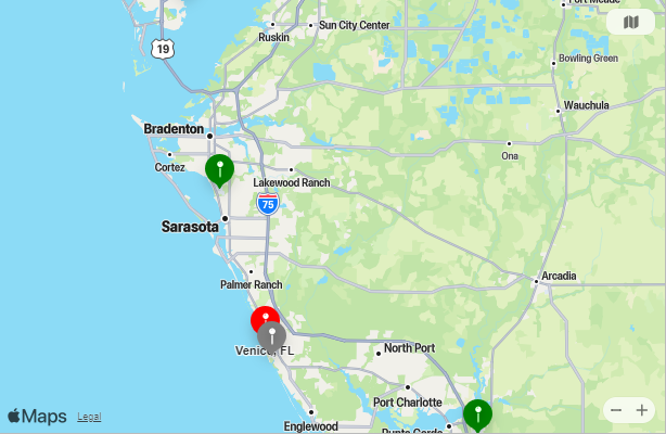 Map of Closest Airports Venice, Florida