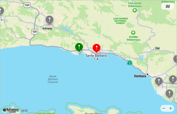 Map of Closest Airports Santa Barbara