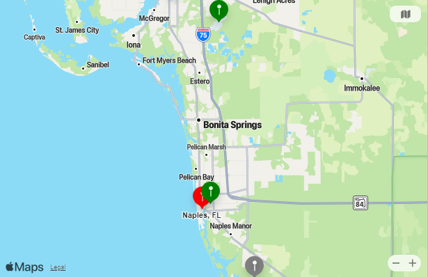 Map of Closest Airports Naples, Florida