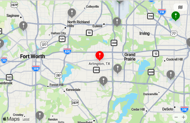 Map of Closest Airports Arlington, Texas