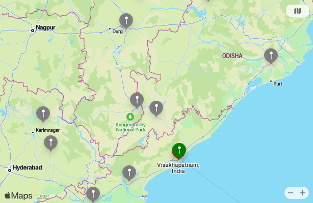 Map of Nearest Airports Visakhapatnam, Andhra Pradesh