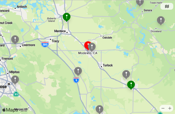 Map of Closest Airports Modesto, California