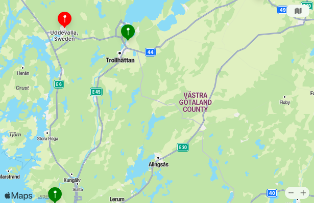 Map of Nearest Airports Uddevalla, Sweden
