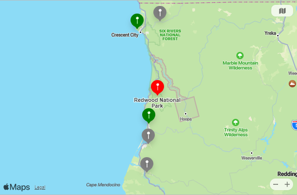 Map of Closest Airports Redwood Forest, California